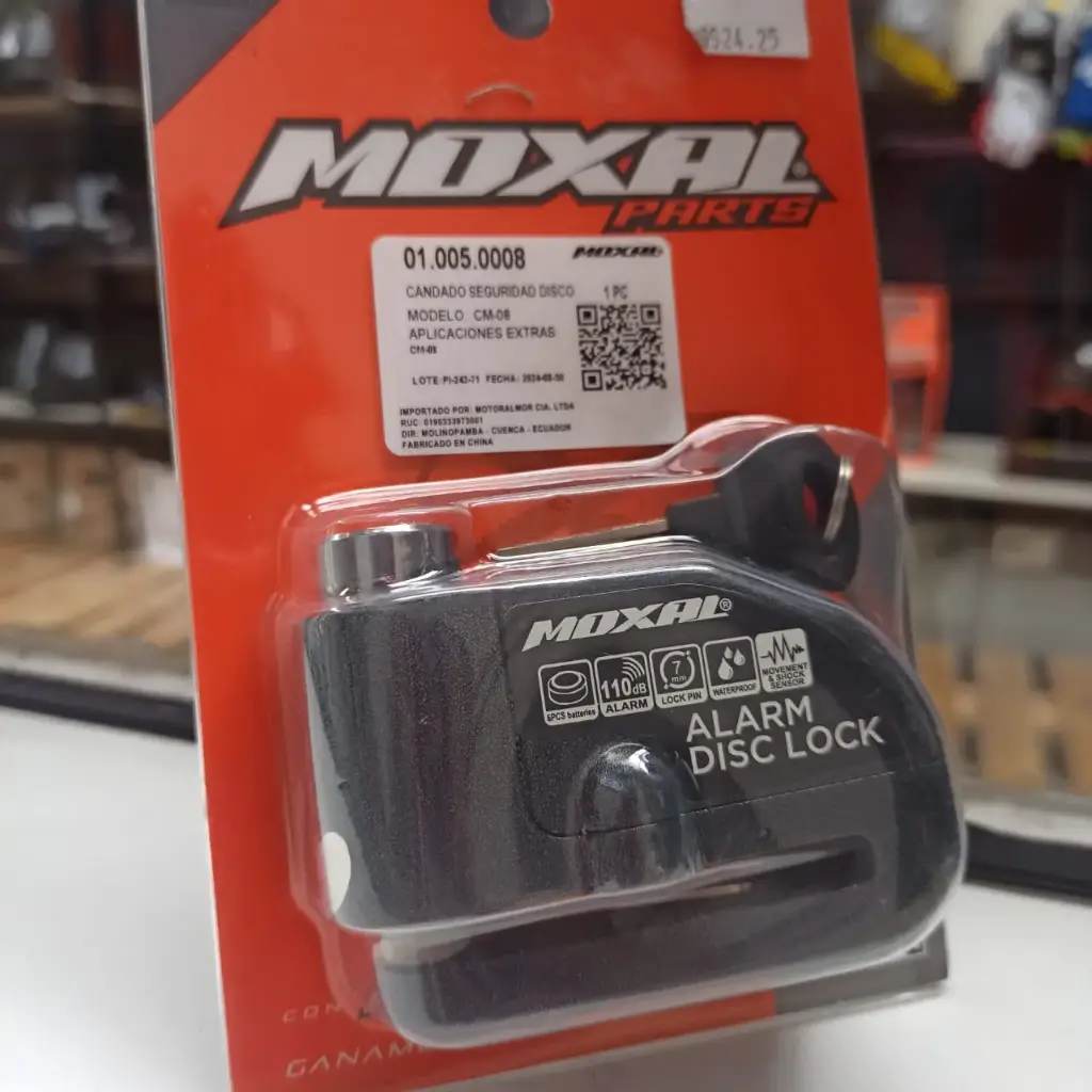 CANDADO DE SEGURIDAD PARA DISCO CON ALARMA 4.5V 110DB - CM-08 - MOXAL - CHINA